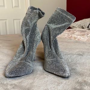 Charles David puzzle sock bootie gun metal glitter